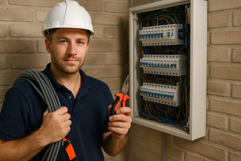 How to Become an Electrician in the UK Blog Post Image Electrician Holding Pliers